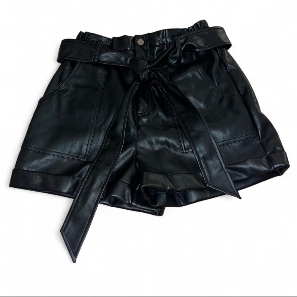 Black Leather Women Shorts